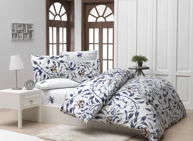 Set Lenjerie de pat double, Albastru, 220 x 160 cm,100% Bumbac Ranforce - Albastru