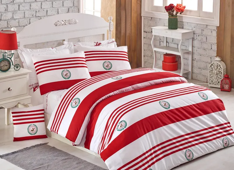 Set Lenjerie de pat double, Roșu, 220 x 160 cm,100% Bumbac Ranforce - Rosu