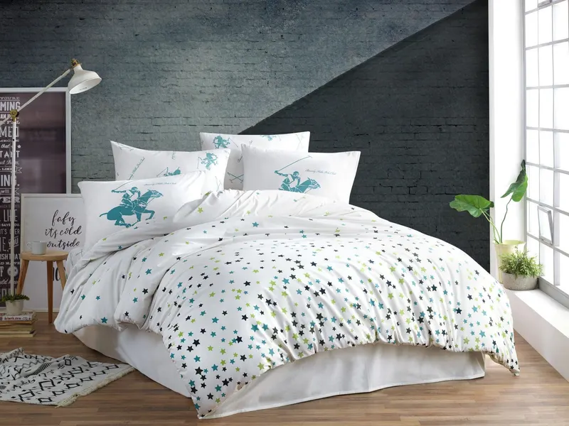 Set Lenjerie de pat double, Alb, 220 x 160 cm,100% Bumbac Ranforce - Alb