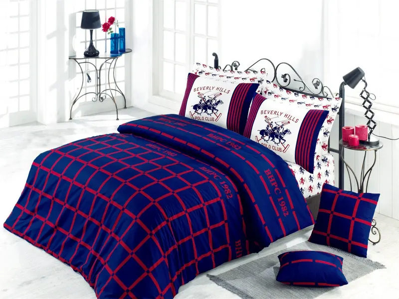 Set Lenjerie de pat double, Albastru, 220 x 200 cm,100% Bumbac Ranforce - Albastru