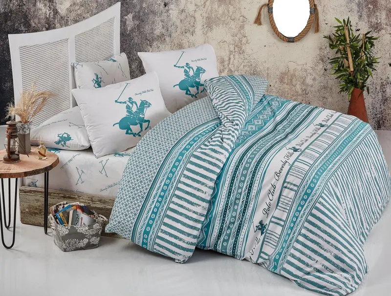 Set Lenjerie de pat double, Verde, 220 x 200 cm,100% Bumbac Ranforce - Verde