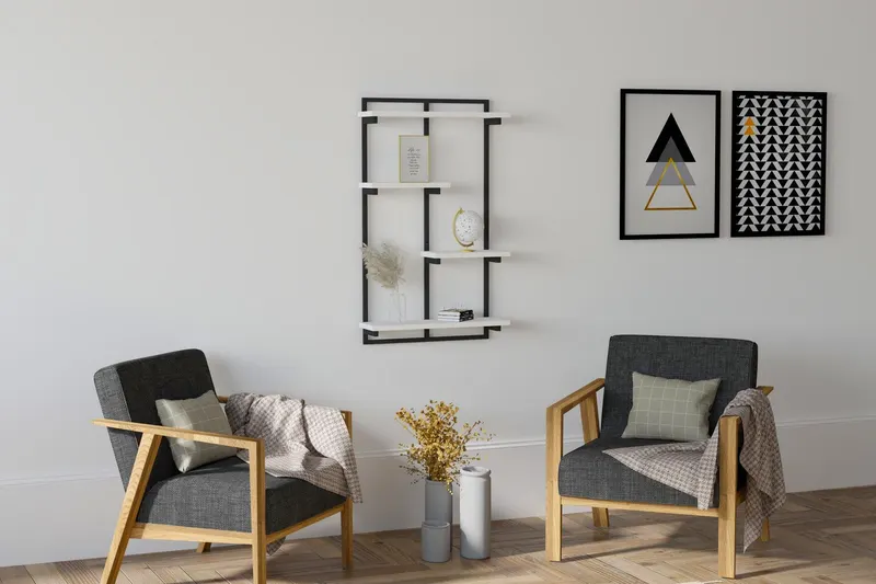 Raft de perete cadru metal Dodo, 4 Rafturi, 70 x 120 x 15 cm - Alb