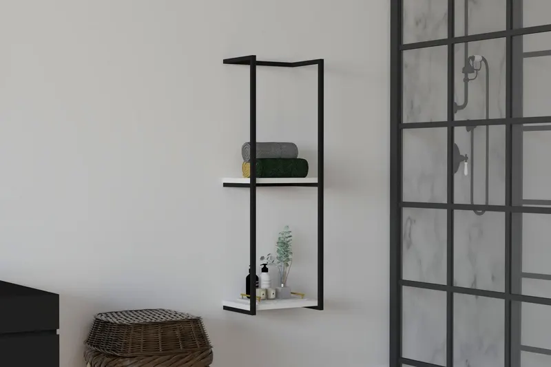 Raft de perete cadru metal Halo, 2 Rafturi, 30 x 90 x 15 cm - Alb