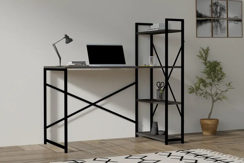 Birou Zernez cu biblioteca, cadru metalic,  120x60x75 cm - Gri