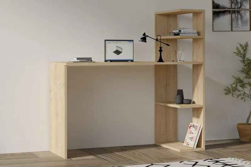 Birou Burano cu biblioteca, 121x51x75 cm - Stejar