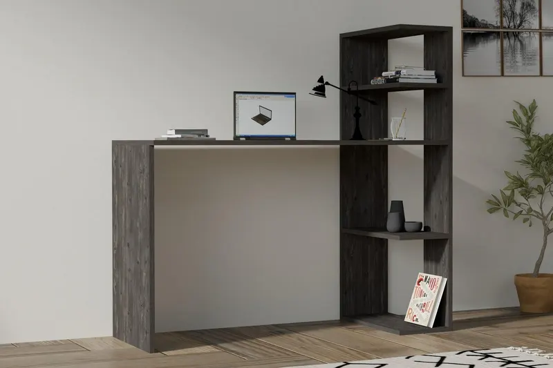 Birou Burano cu biblioteca, 121x51x75 cm - Gri