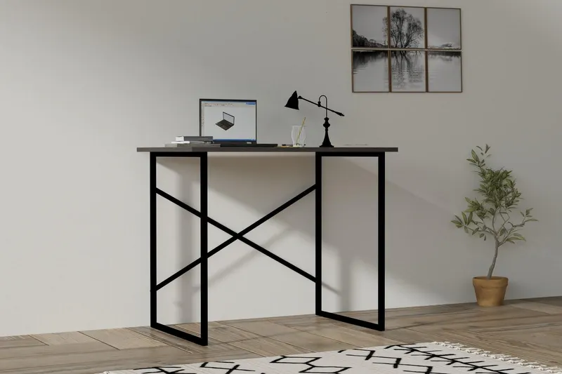 Birou Addi cu picioare metalice, 90 x 76 x 56 cm - Negru