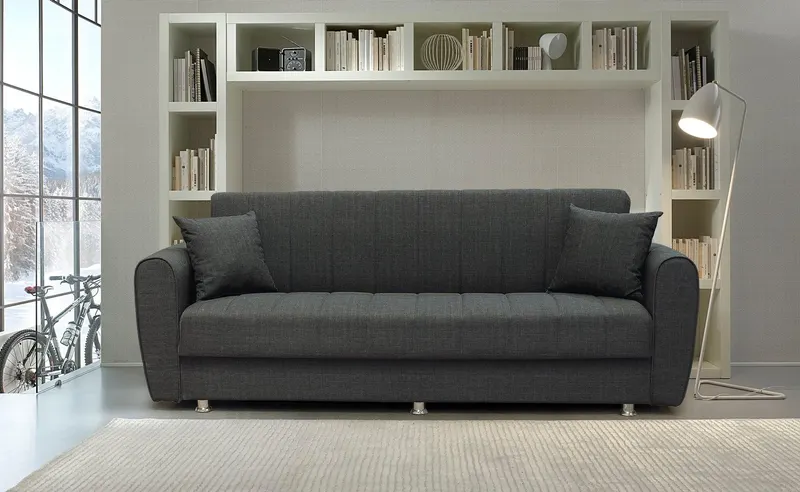Canapea extensibilă 3 locuri Jallo, cu ladă de depozitare, Diverse culori, 210x75x80 cm - Antracit