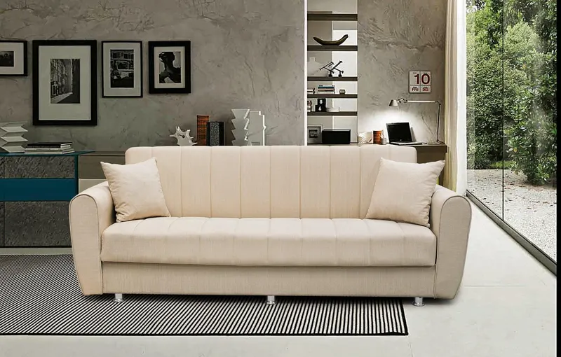 Canapea extensibilă 3 locuri Jallo, cu ladă de depozitare, Diverse culori, 210x75x80 cm - Crem