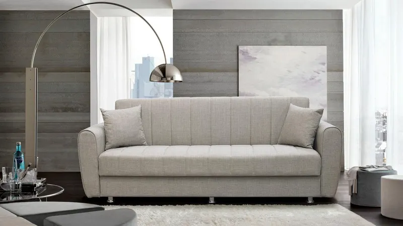 Canapea extensibilă 3 locuri Jallo, cu ladă de depozitare, Diverse culori, 210x75x80 cm - Gri deschis