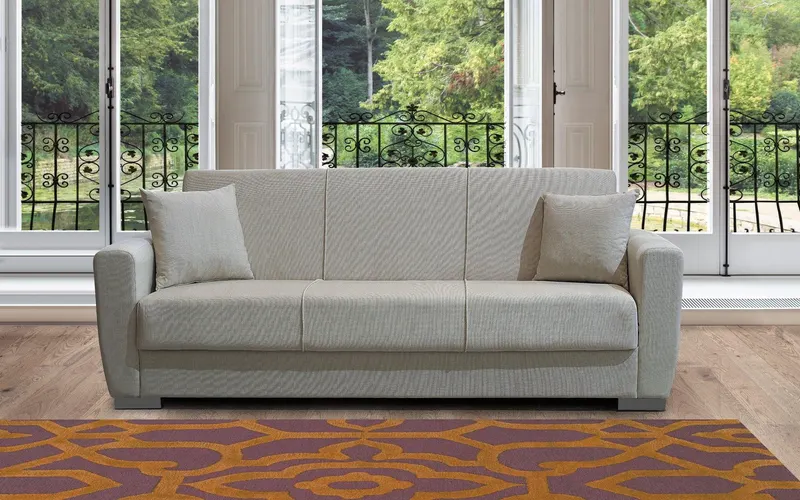 Canapea extensibilă 3 locuri Divanway, cu ladă de depozitare, Diverse culori, 210x75x80 cm - Crem