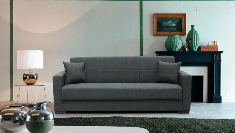 Canapea extensibilă 3 locuri Roxi, cu ladă de depozitare, Diverse culori, 210x75x80 cm - Antracit