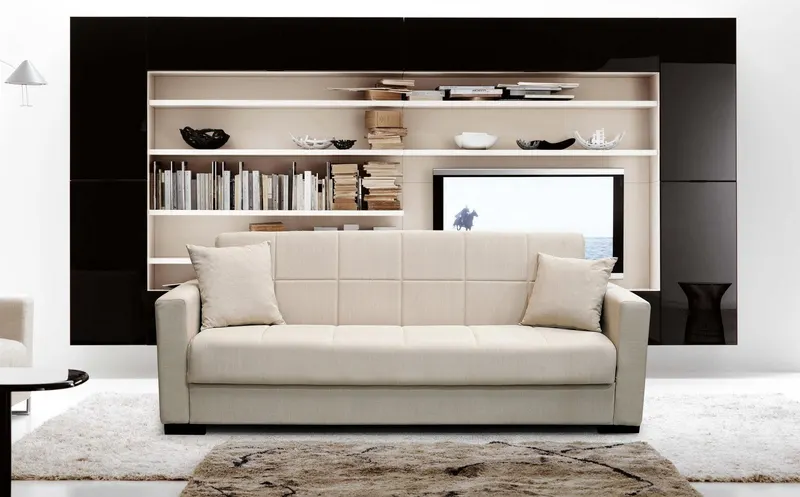 Canapea extensibilă 3 locuri Roxi, cu ladă de depozitare, Diverse culori, 210x75x80 cm - Crem