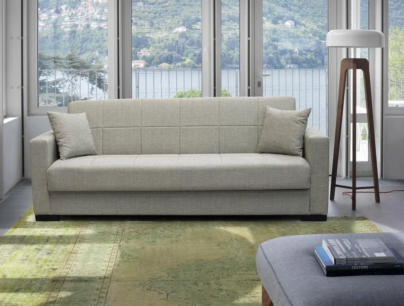 Canapea extensibilă 3 locuri Roxi, cu ladă de depozitare, Diverse culori, 210x75x80 cm - Gri deschis