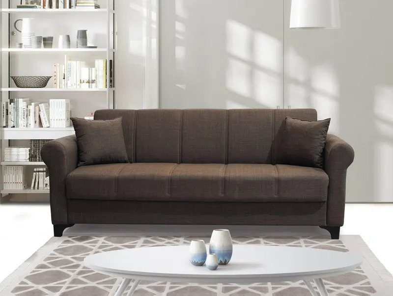 Canapea extensibilă 3 locuri Roche, cu ladă de depozitare, Diverse culori, 210x75x80 cm - Maro
