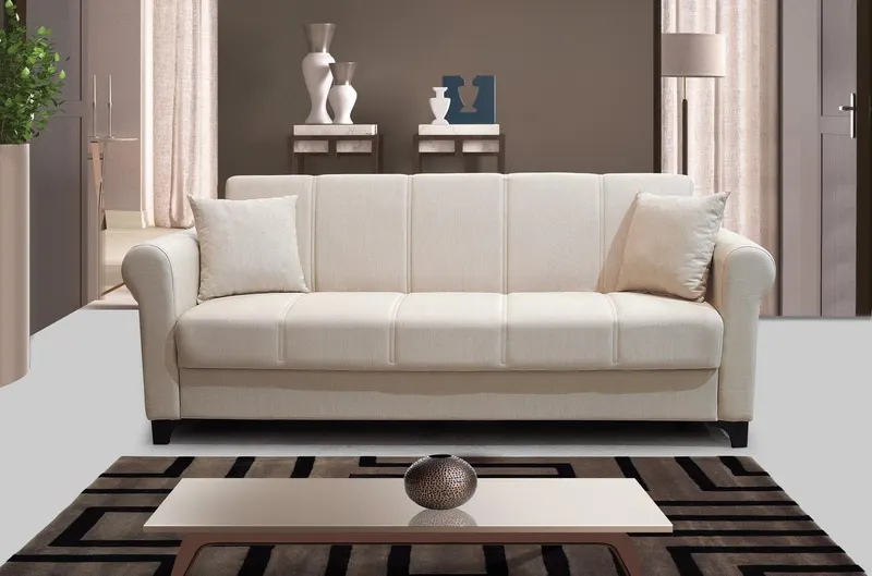 Canapea extensibilă 3 locuri Roche, cu ladă de depozitare, Diverse culori, 210x75x80 cm - Crem