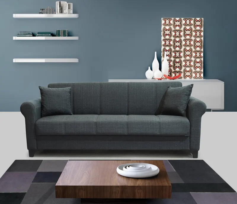 Canapea extensibilă 3 locuri Roche, cu ladă de depozitare, Diverse culori, 210x75x80 cm - Gri închis