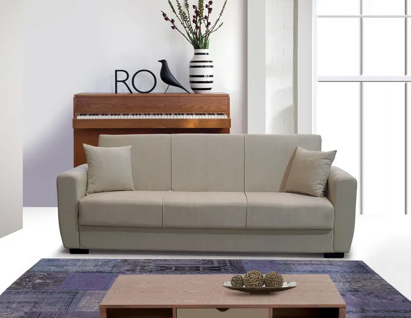 Canapea extensibilă 3 locuri Starex, cu ladă de depozitare, Diverse culori, 210x75x80 cm - Crem