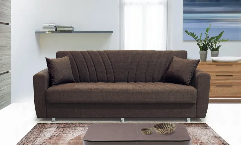 Canapea extensibilă 3 locuri Belgin, cu ladă de depozitare, Diverse culori, 210x75x80 cm - Maro