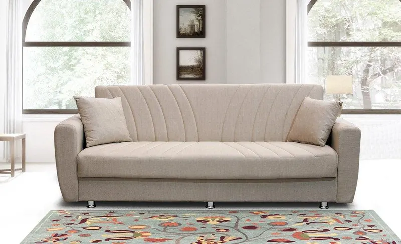 Canapea extensibilă 3 locuri Belgin, cu ladă de depozitare, Diverse culori, 210x75x80 cm - Crem