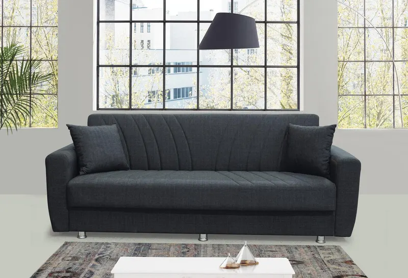 Canapea extensibilă 3 locuri Belgin, cu ladă de depozitare, Diverse culori, 210x75x80 cm - Antracit
