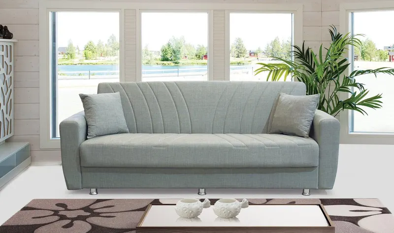 Canapea extensibilă 3 locuri Belgin, cu ladă de depozitare, Diverse culori, 210x75x80 cm - Gri deschis