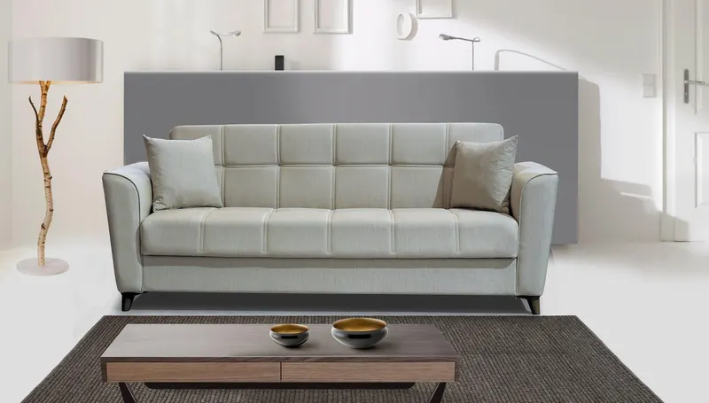 Canapea extensibilă 3 locuri Vivo, cu ladă de depozitare, Diverse culori, 210x75x80 cm - Crem