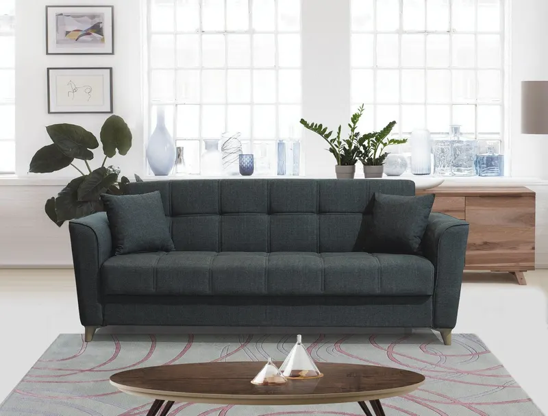 Canapea extensibilă 3 locuri Vivo, cu ladă de depozitare, Diverse culori, 210x75x80 cm - Antracit
