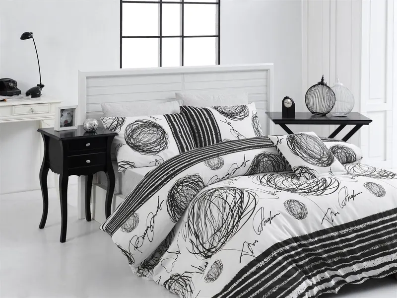 Set Lenjerie de pat double, Negru, 220x200 cm - Negru
