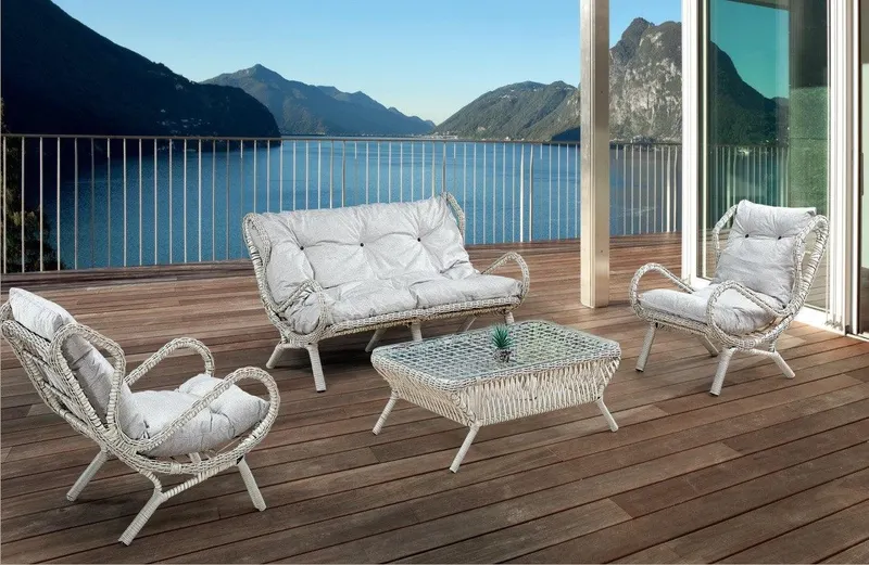 Set de lounge de grădină Lerra 1+1+3, Gri, 4 Piese - Crem