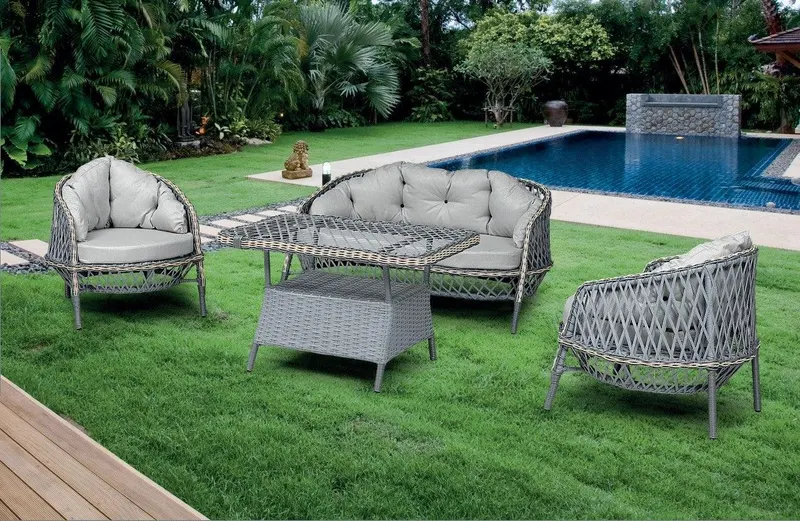 Set de lounge de grădină Lerra 1+1+3, Gri, 4 Piese - Gri