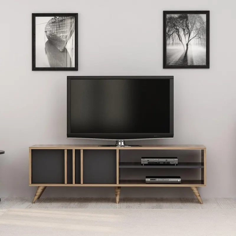 Comoda TV Rilla, Gri, 150x48x35 cm - Gri