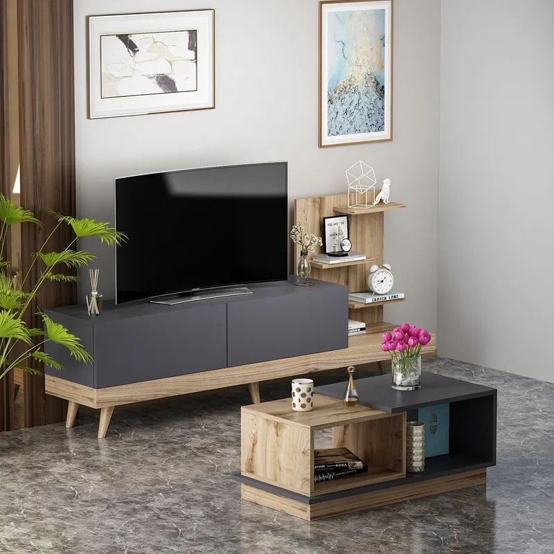 Set Mobila Sufragerie Dizayn - Anthracite, Ciragan, Gri, 180x82x49 cm - Gri