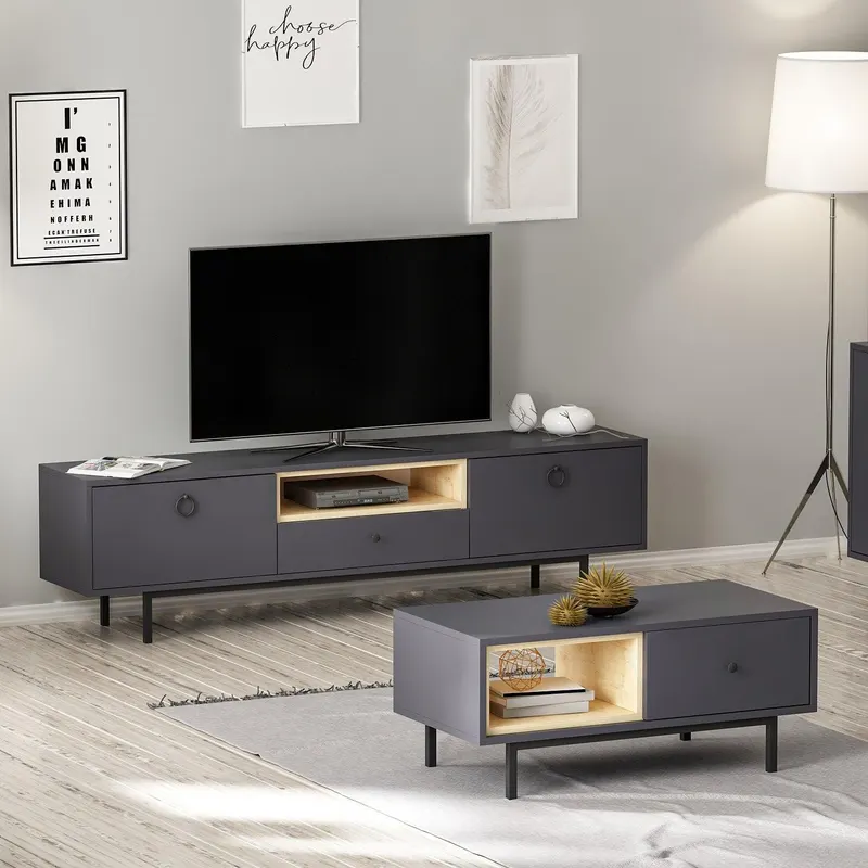 Set Mobila Sufragerie Naturel - Anthracite, Sapphire, Gri, 35x48x180 cm - Gri