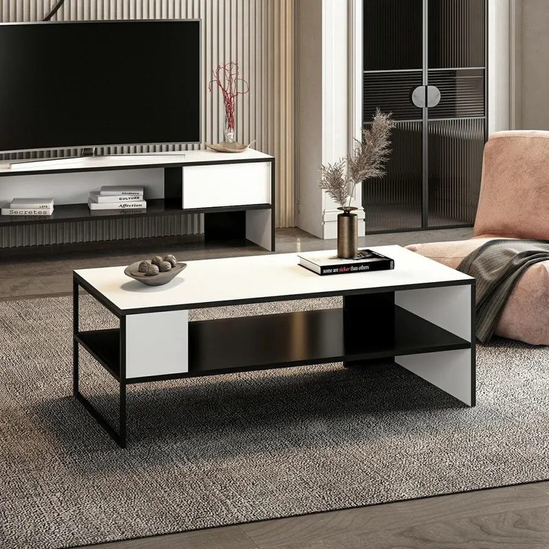 Masuta de Cafea Concord - White, Black, Alb, 120x42x60 cm - Alb