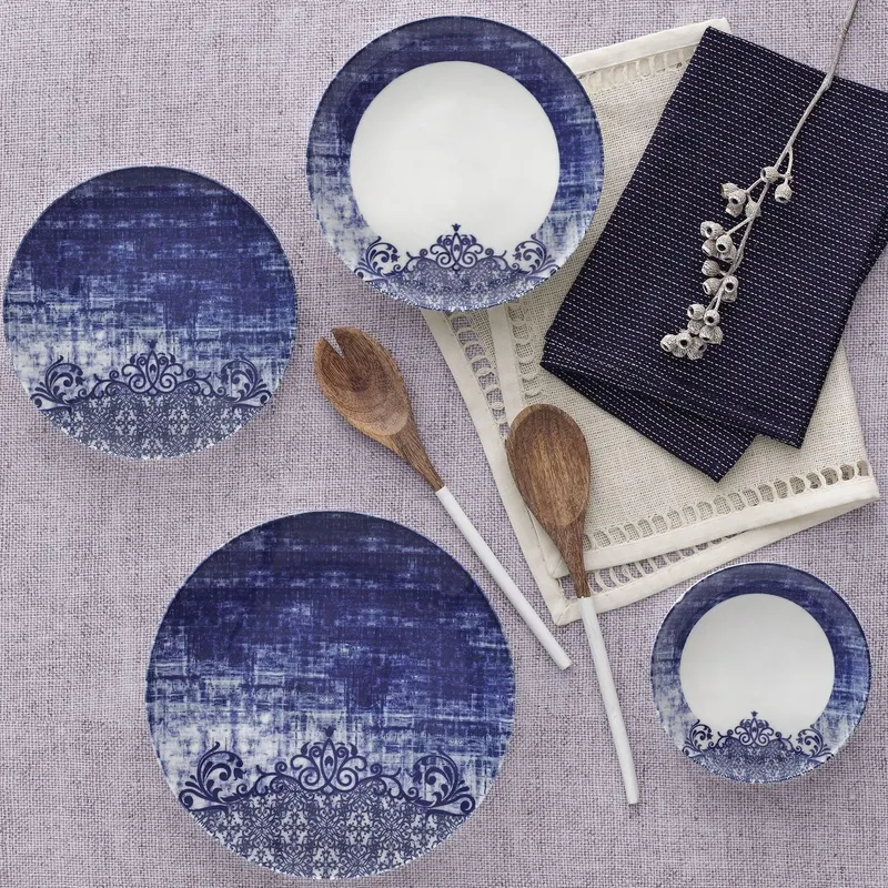 Serviciu de masa, Set 24 piese pentru cina, Portelan, Albastru - Albastru