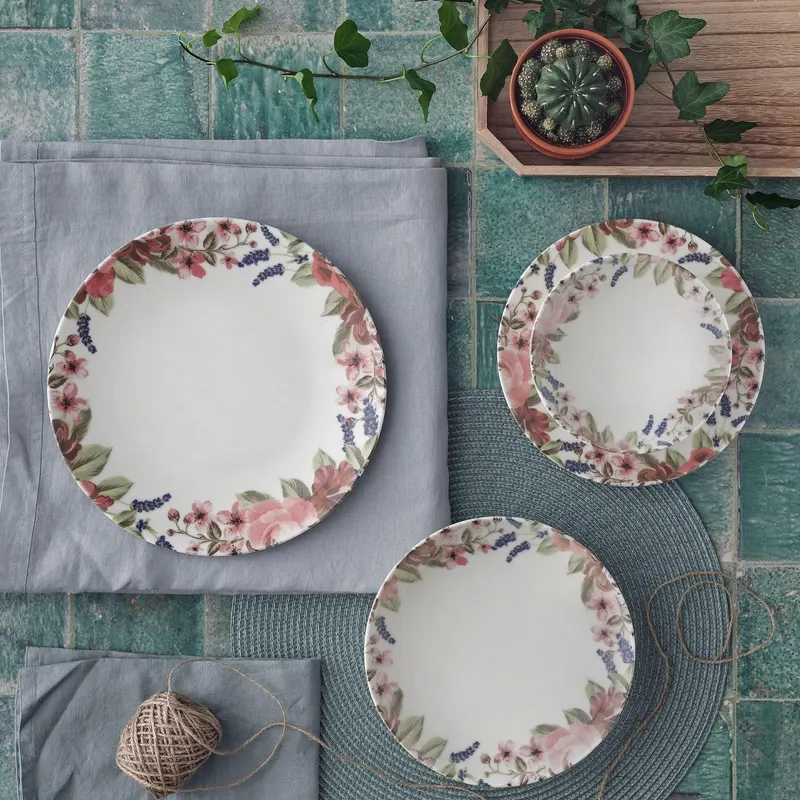 Serviciu de masa, Set 24 piese pentru cina, Portelan, Multicolor - Multicolor