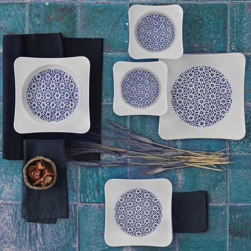 Serviciu de masa, Set 24 piese pentru cina, Portelan, Albastru - Albastru