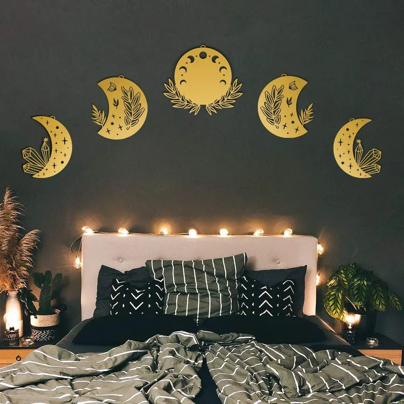 Accesoriu metal decorativ de perete Moon Phases Metal Wall Art - APT615 - Gold, Aur, 37x184x0.12 cm - Auriu