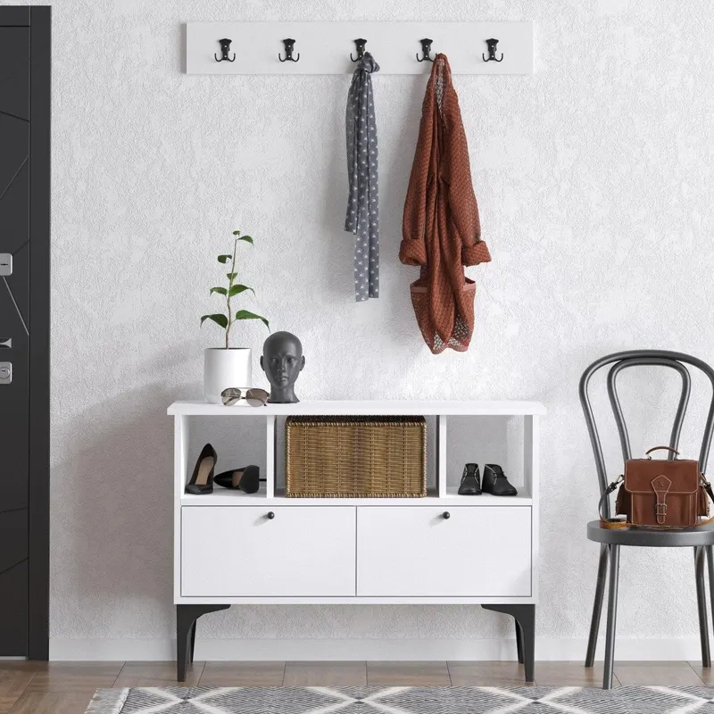 Cuier Pantofar Seda cu Usi si Rafturi,  100 X 75 X 35 Cm - Alb