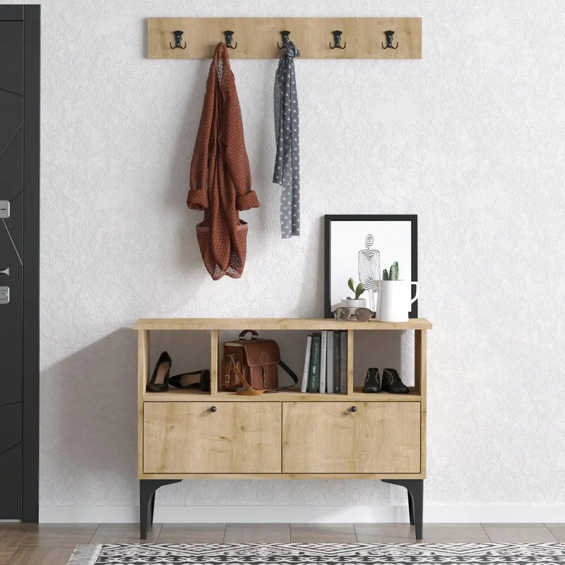 Cuier Pantofar Seda cu Usi si Rafturi,  100 X 75 X 35 Cm - Nuc