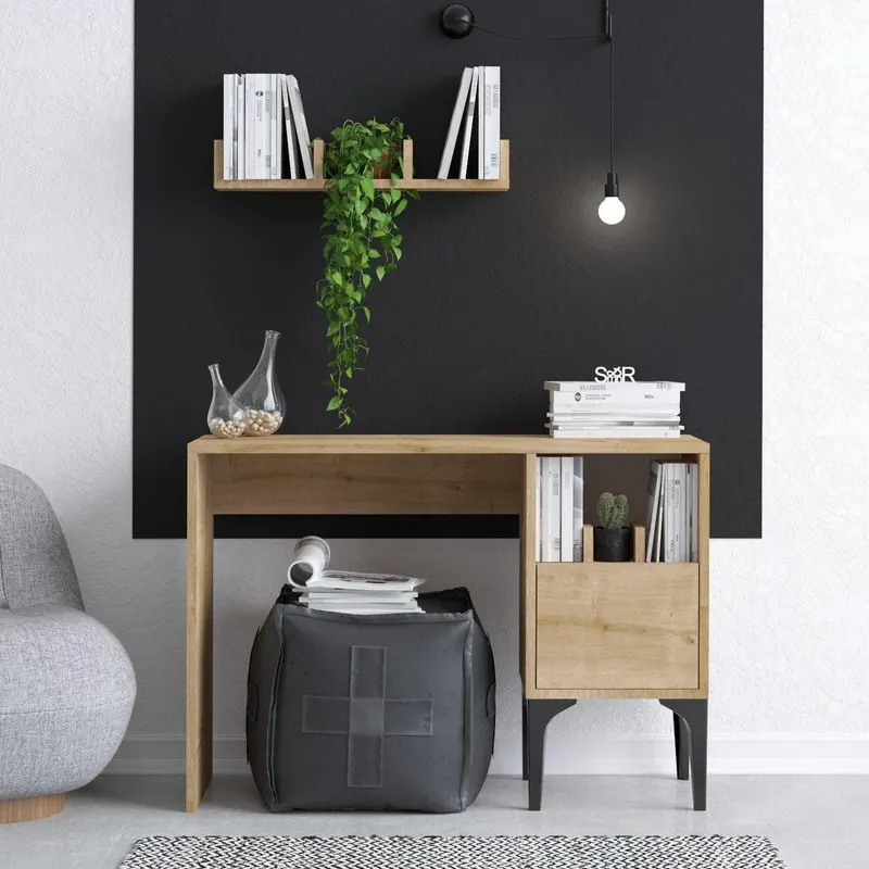 Birou Olla cu rafturi si usa, Stejar, 100 x 74 x 45 cm - Stejar
