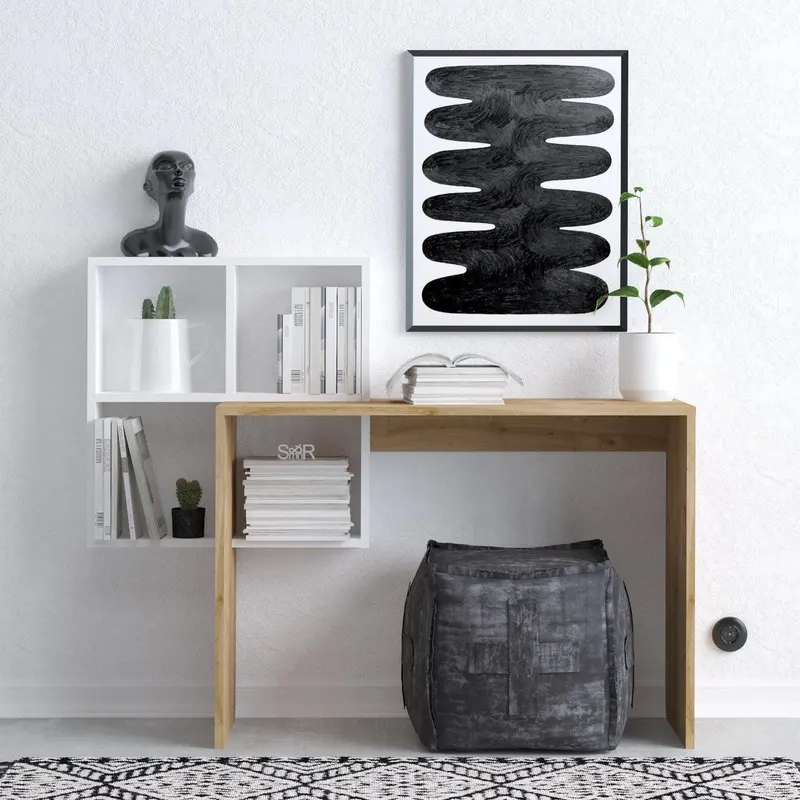 Birou Adell cu rafturi, Alb, 98 x 124 x 45 cm - Alb