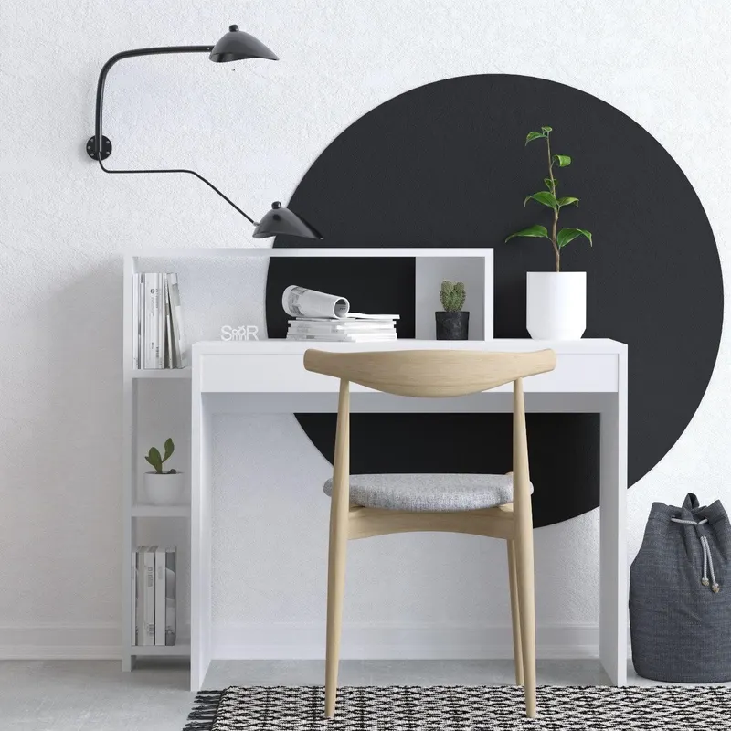 Birou Trella cu rafturi, Alb, 117 x 95 x 45 cm - Alb