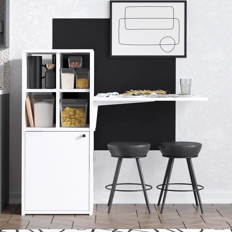 Masa pliabila cu Dulap Multifunctional Bucatarie, 114 X 100 X 40 Cm - Alb