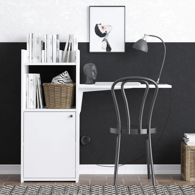 Masa pliabila cu Dulap Multifunctional Meke cu 2 Rafturi si Usa, 114 X 100 X 40 Cm - Alb