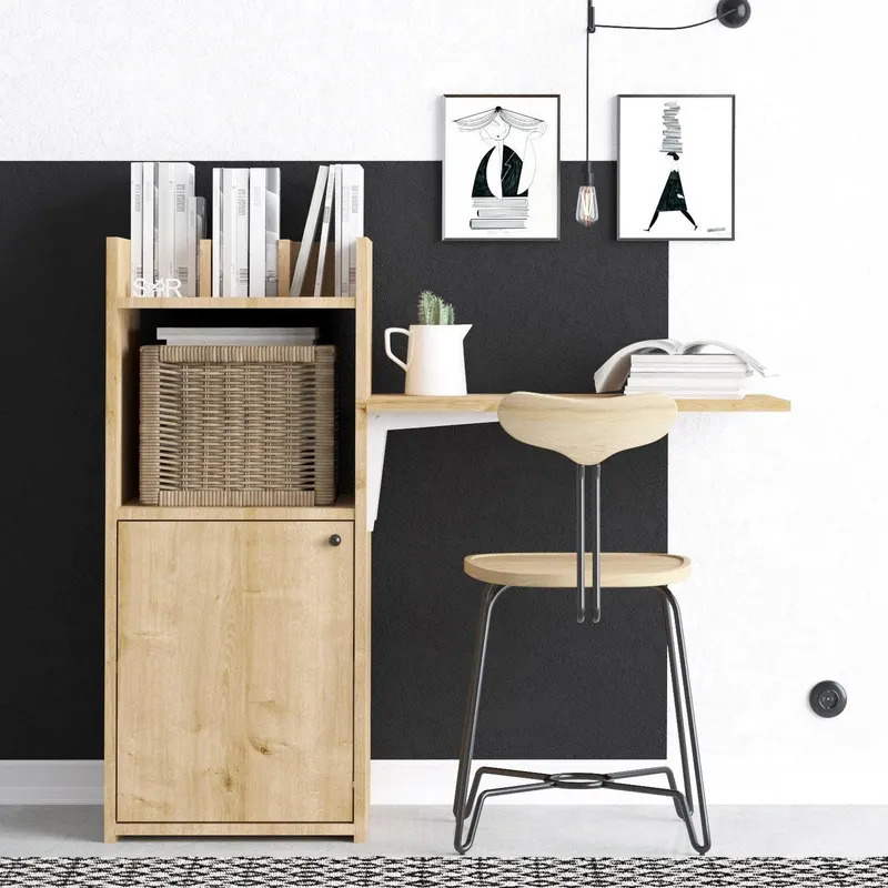 Masa pliabila cu Dulap Multifunctional Meke cu 2 Rafturi si Usa, 114 X 100 X 40 Cm - Nuc