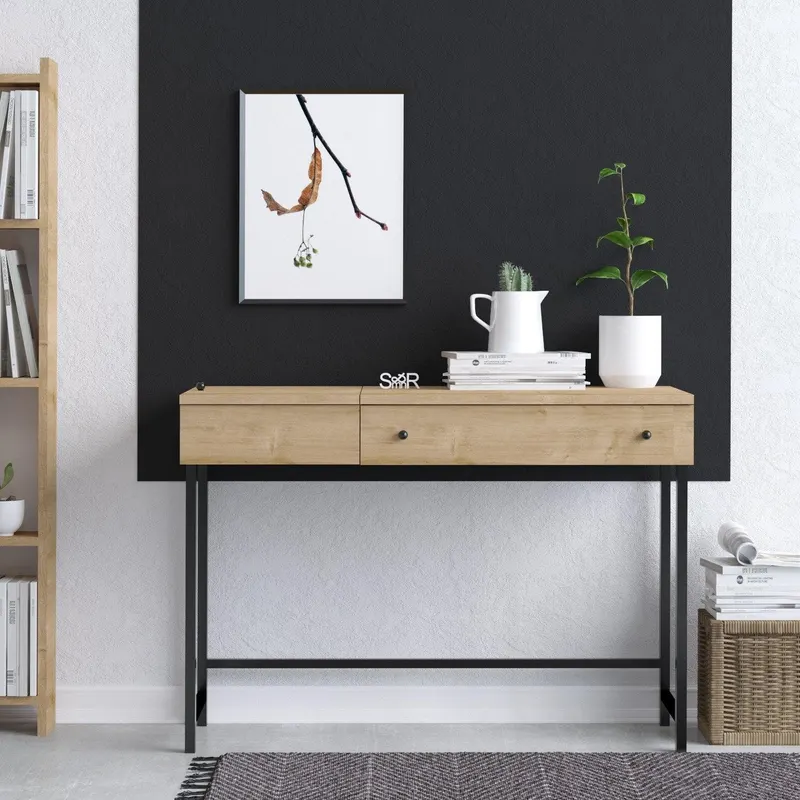 Birou Ren cu sertar, picioare metalice, Stejar, 100 x 74 x 45 cm - Stejar