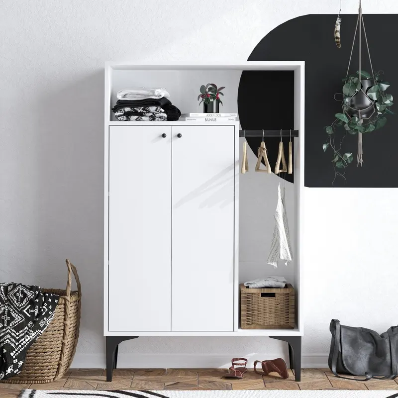 Dulap de Haine Aria cu 2 Usi si suport Umeras, 90 x 145 x 40 cm - Alb