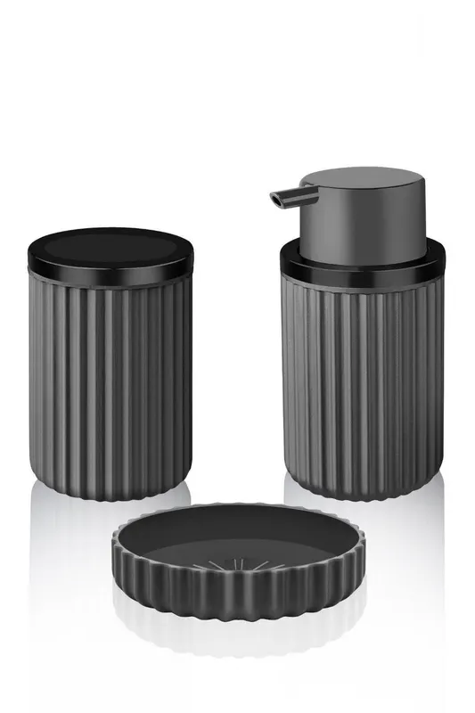 Set de baie Cean, Dozator de sapun, Suport de periuta de dinti, Sapuniera - Negru